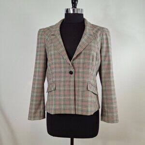 Womans Checker Business Career Suit Blazer Jacket Sz 10 Fitted Tailored Office